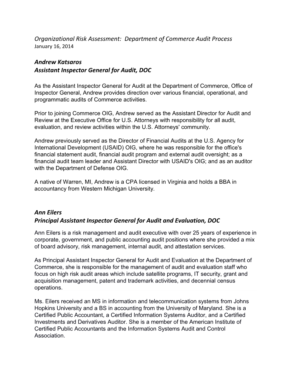 Organizational Risk Assessment: Department of Commerce Audit Process