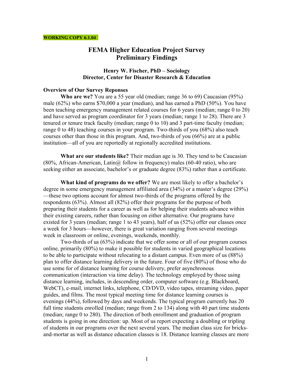 FEMA Higher Education Project Survey