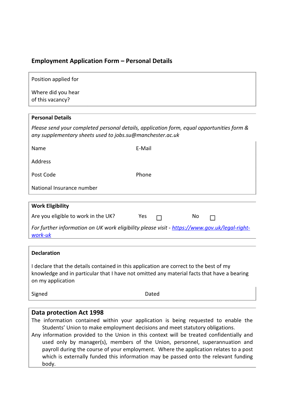 Employment Application Form Personal Details s2
