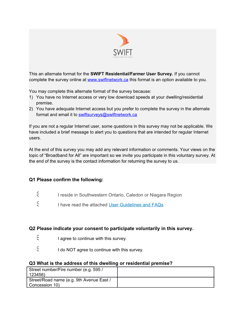 SWIFT Residential/Farm User Survey Final 270617 - for Hard Copy