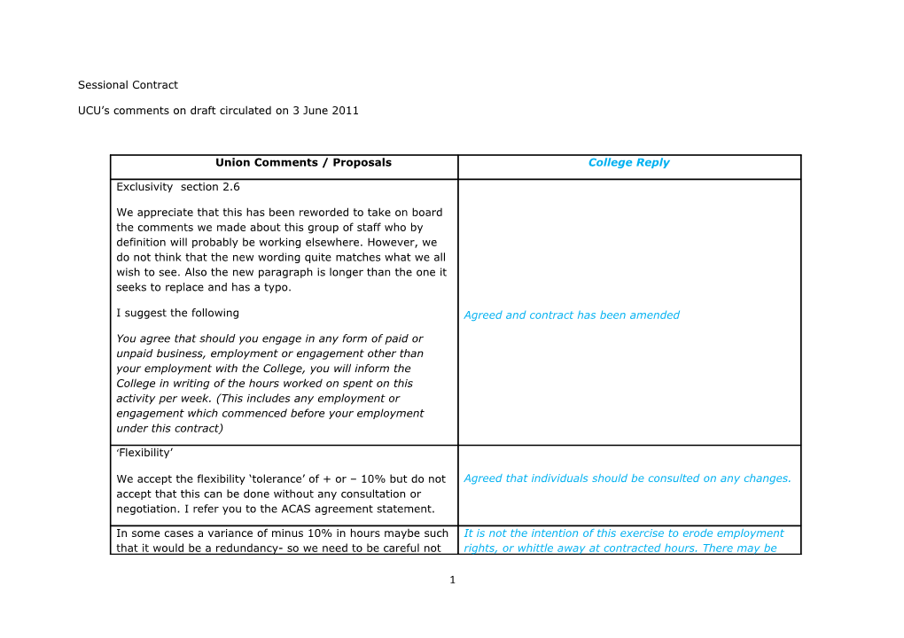 UCU S Comments on Draft Circulated on 3 June 2011