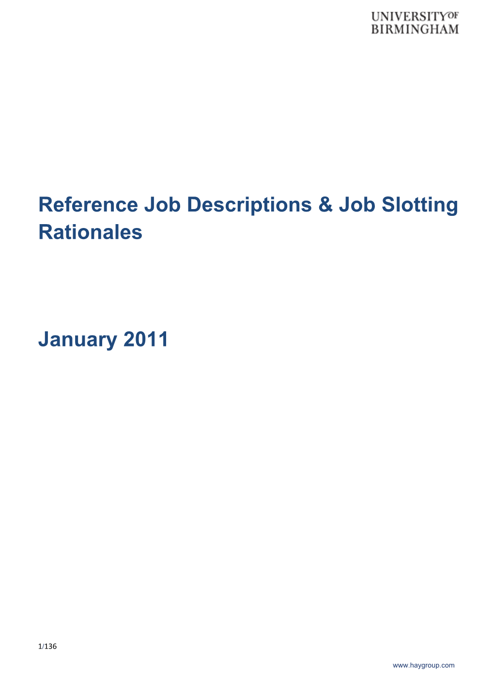 Reference Job Descriptions & Job Slotting Rationales
