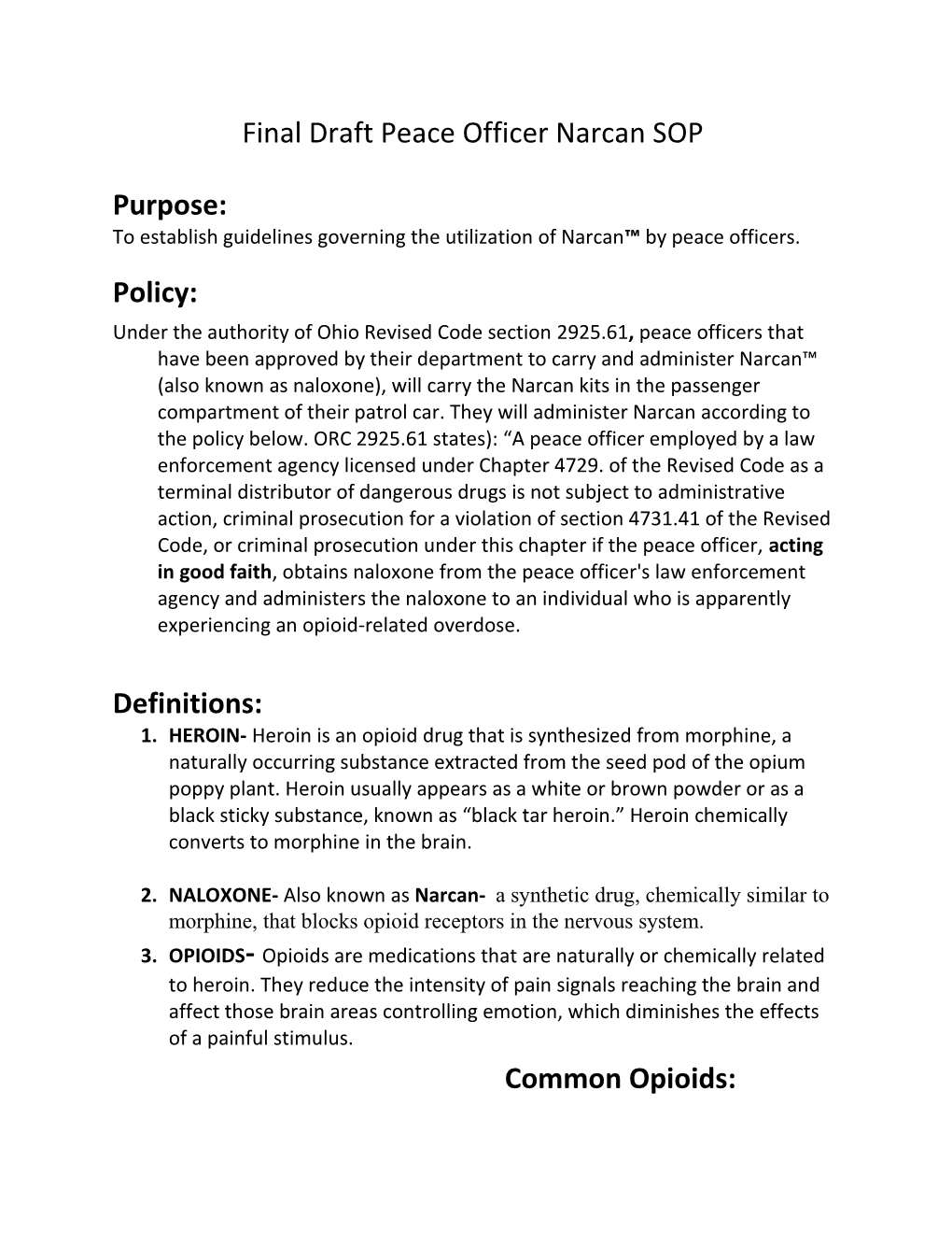 Final Draft Peace Officer Narcan SOP