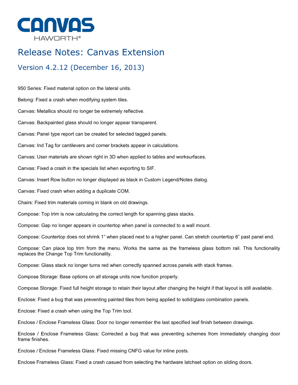 Release Notes Haworth Canvas s1