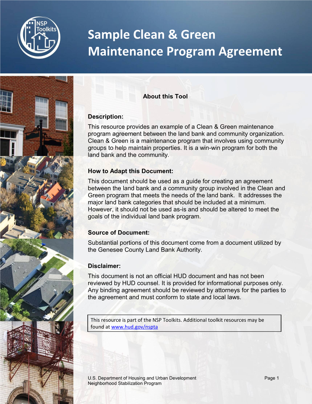 Clean & Green Maintenance Program Agreement