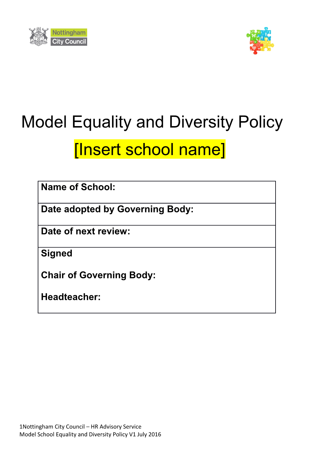 Model Equality and Diversity Policy