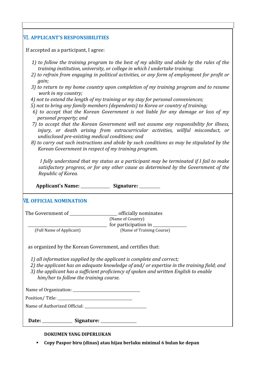 Application Form For KOICA Training Program