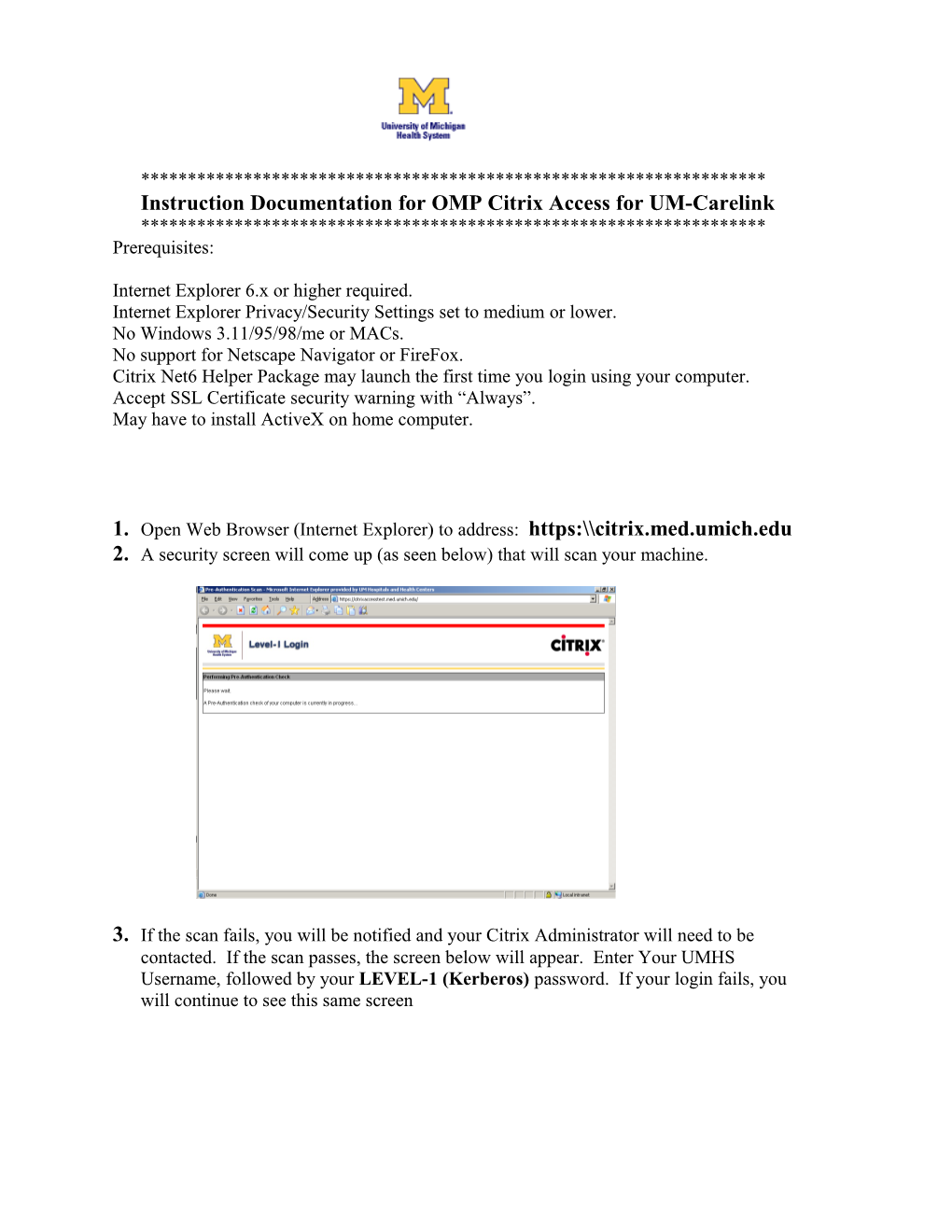 Instruction Documentation for OMP Citrix Access for UM-Carelink