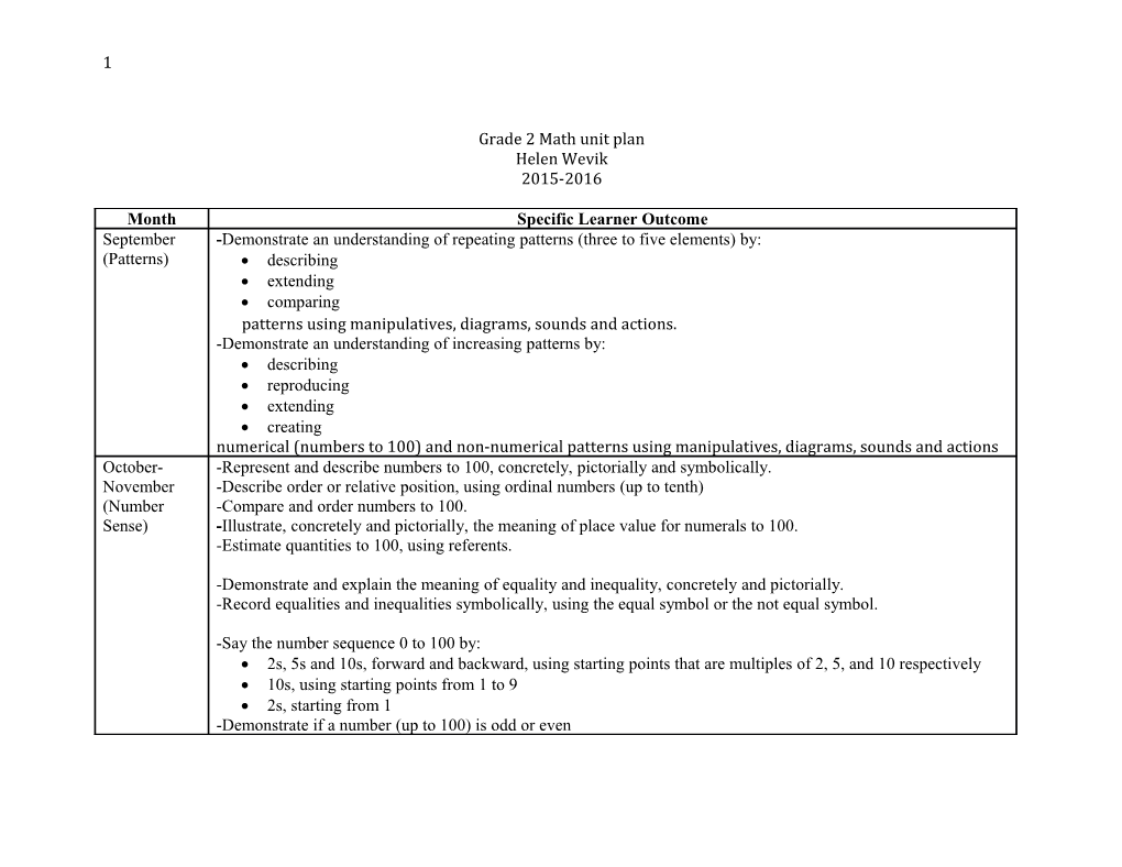 Grade 2 Math Unit Plan