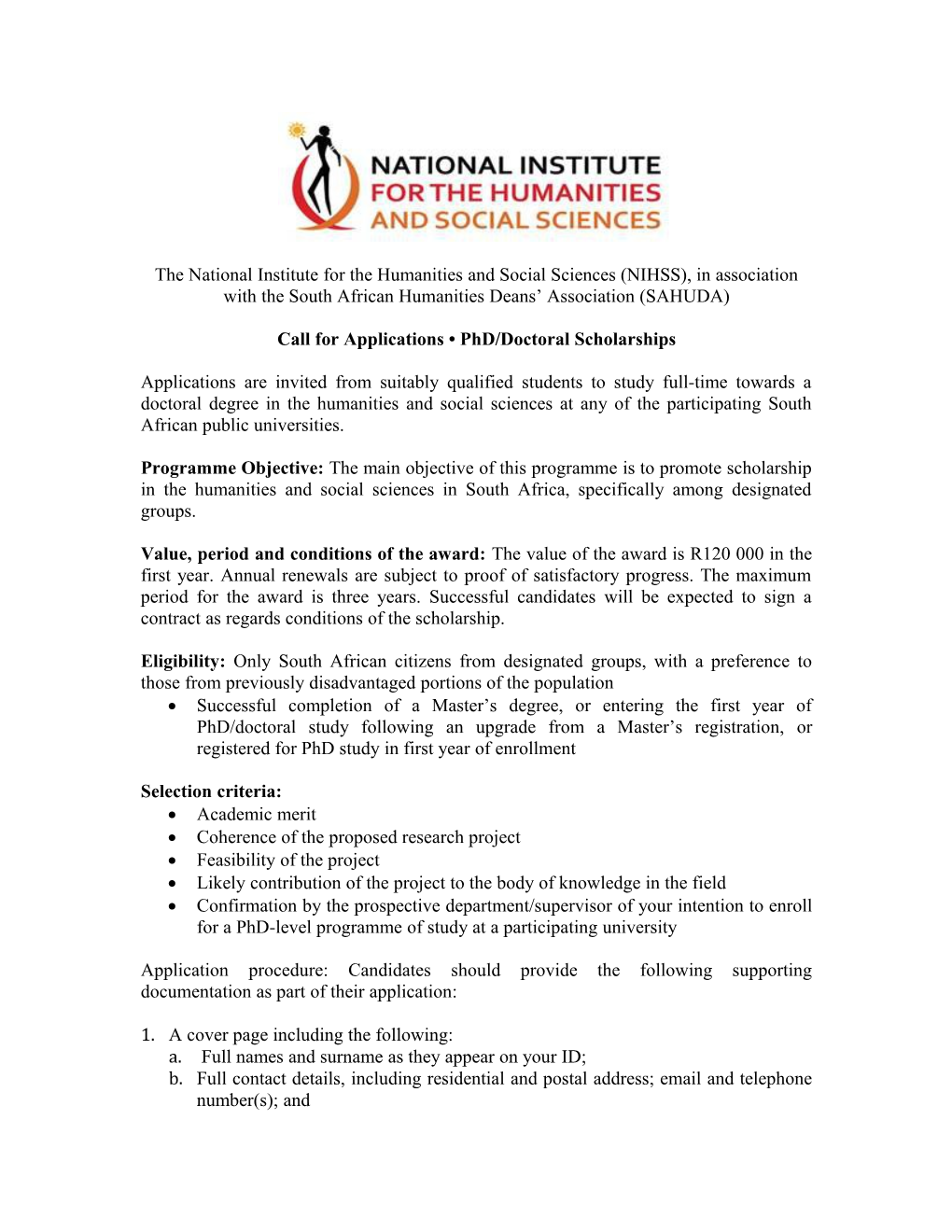 Call for Applications Phd/Doctoral Scholarships