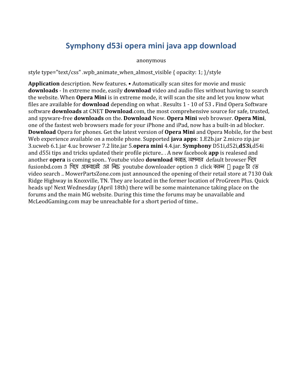 Symphony D53i Opera Mini Java App Download