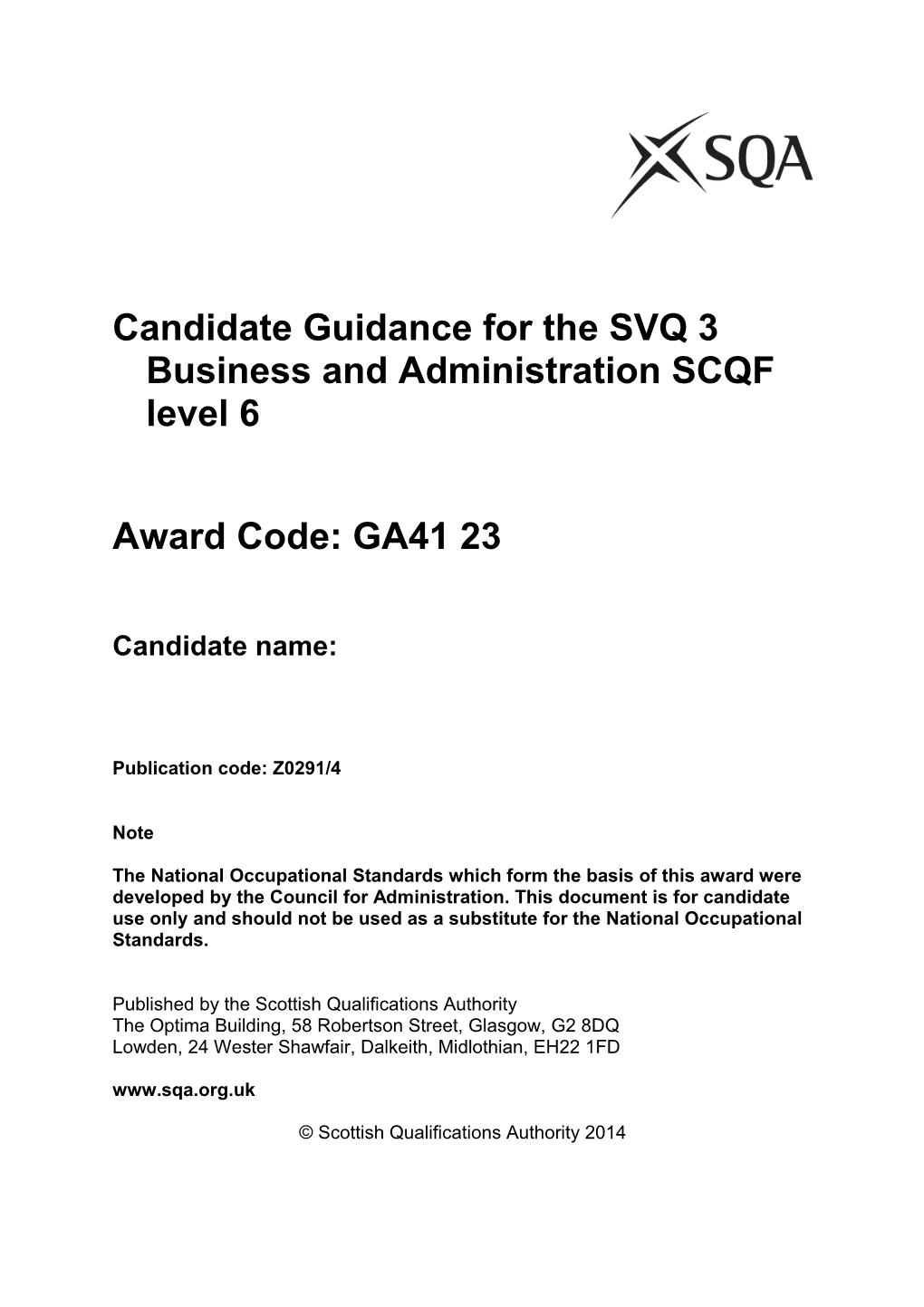 Candidate Guidance for the SVQ 3 Business and Administration SCQF Level 6