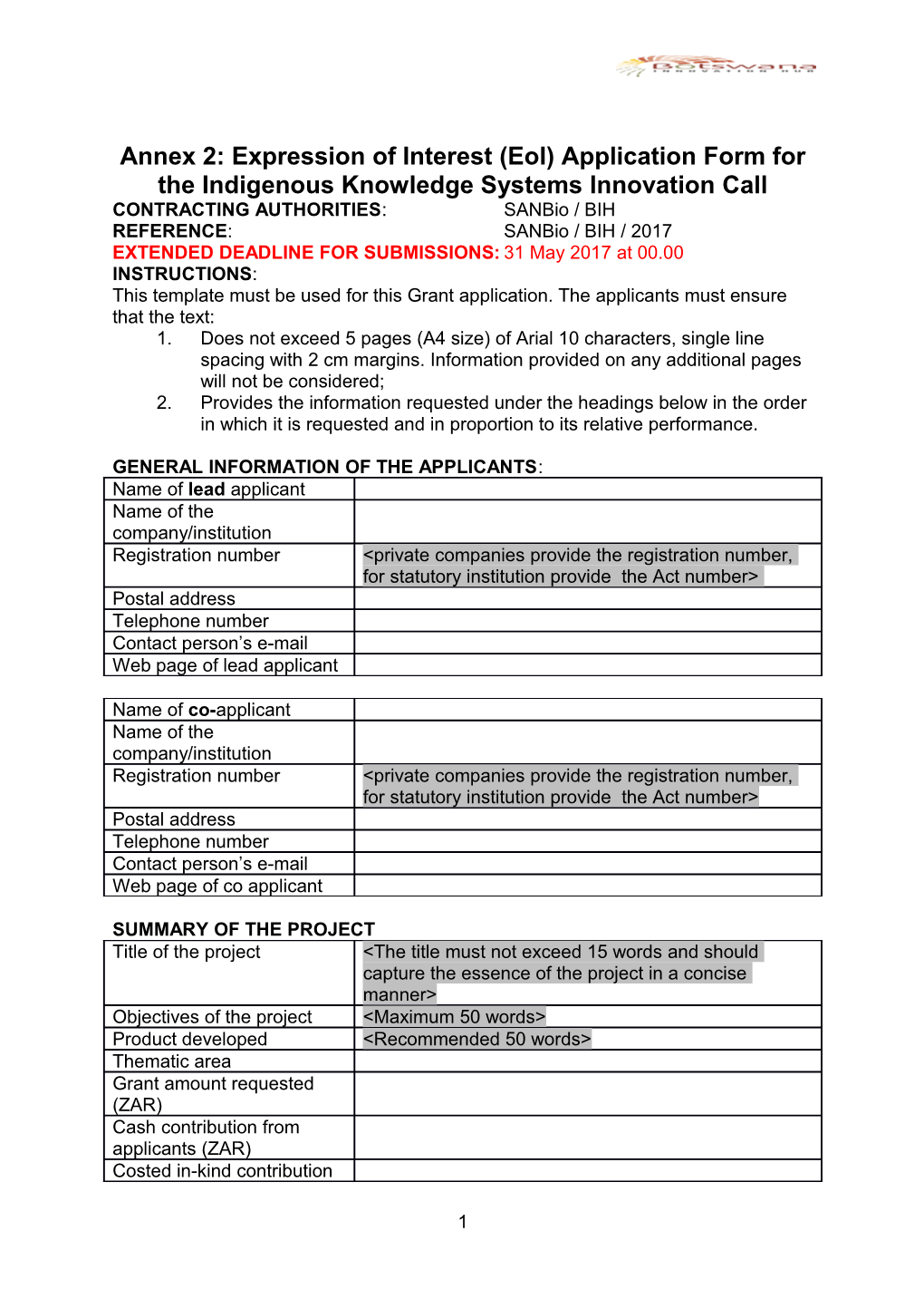 Annex 2: Expression of Interest (Eoi) Application Form for the Indigenous Knowledge