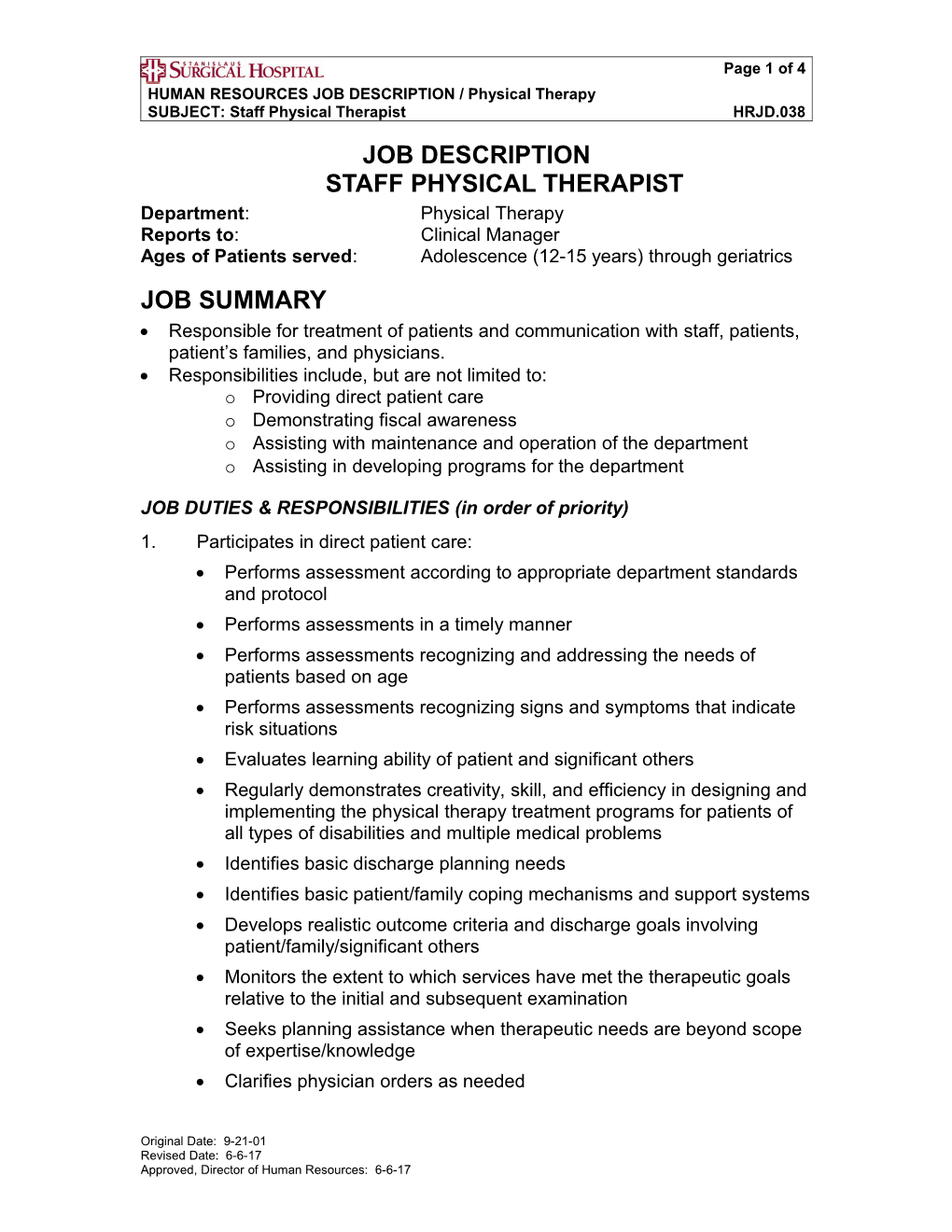 HRJD.038 Staff Physical Therapist