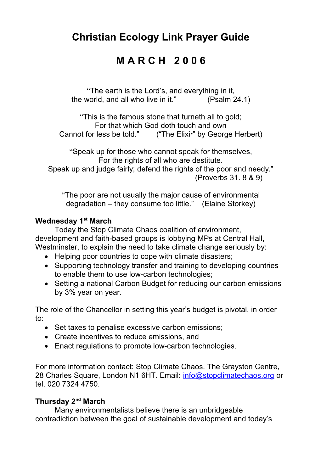 Christian Ecology Link Prayer Guide