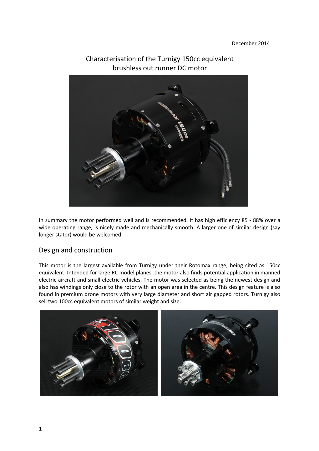 Characterisation of the Turnigy 150Cc Equivalent