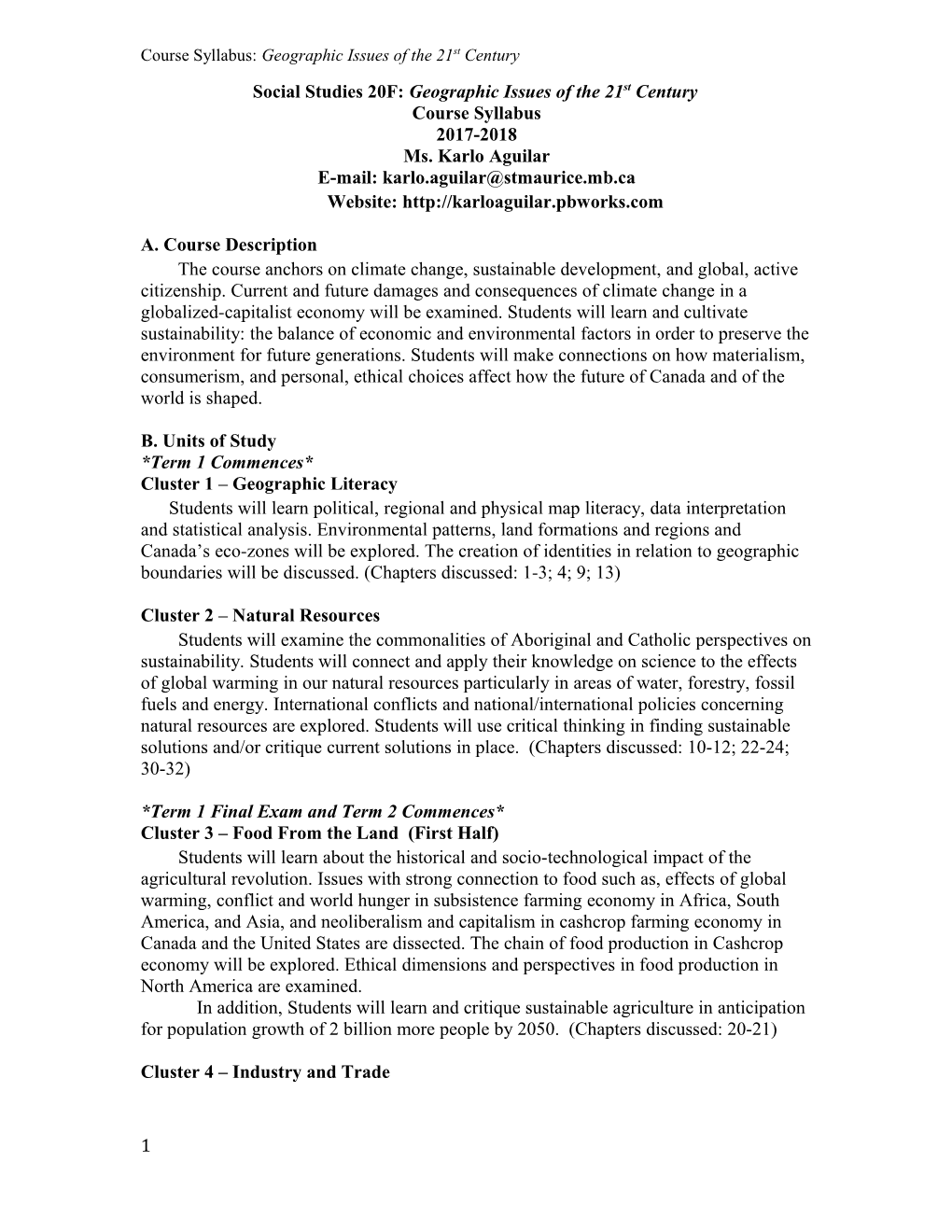 Social Studies 20F: Geographic Issues of the 21St Century