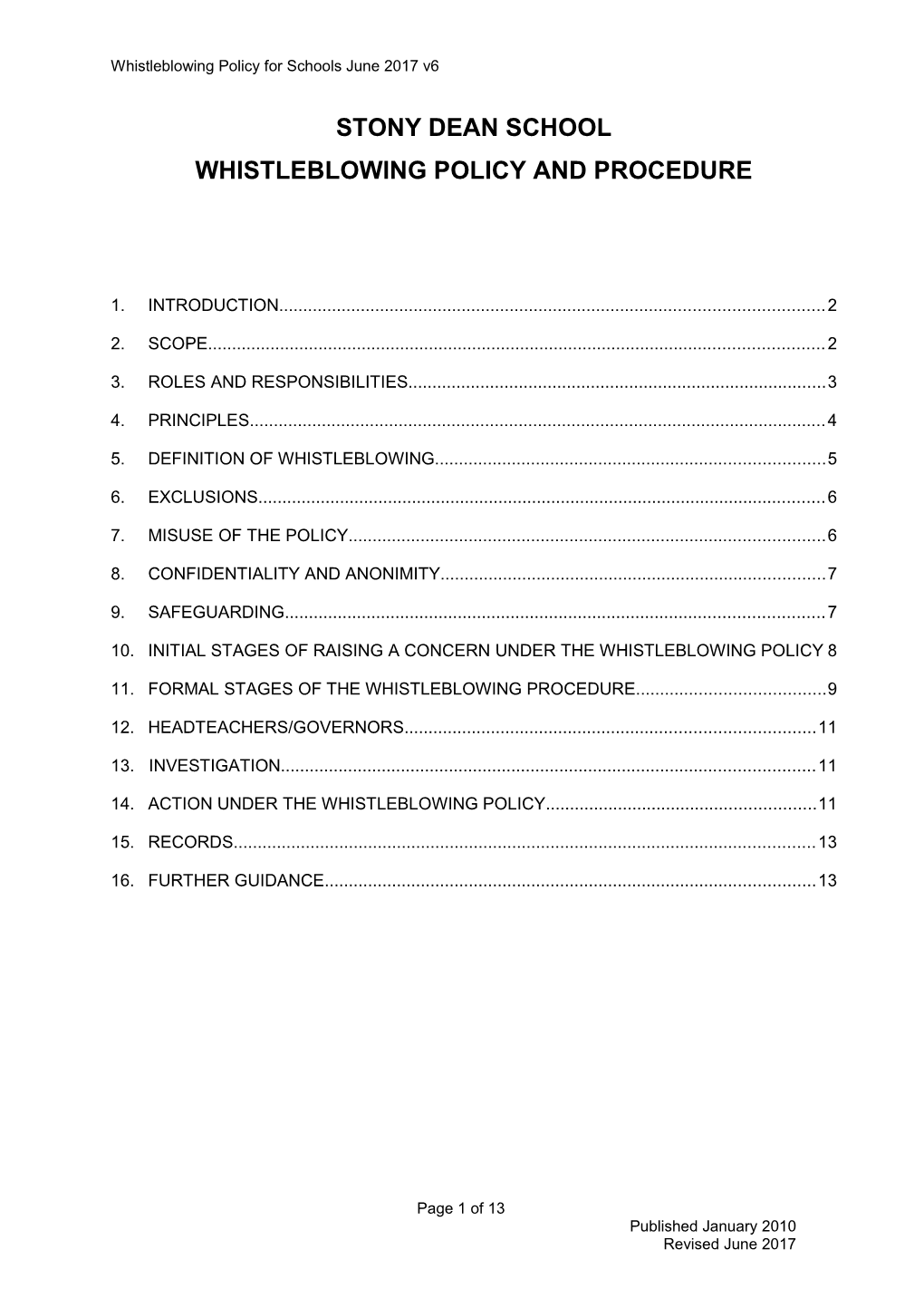 Whistleblowing Policy for Schools June 2017 V6