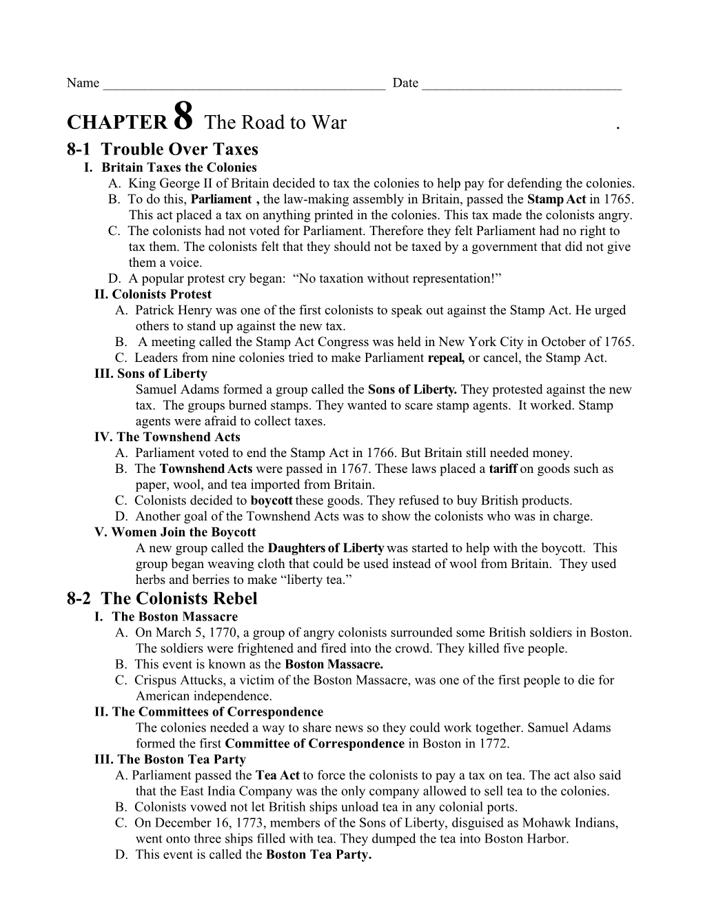 CHAPTER 8 the Road to War
