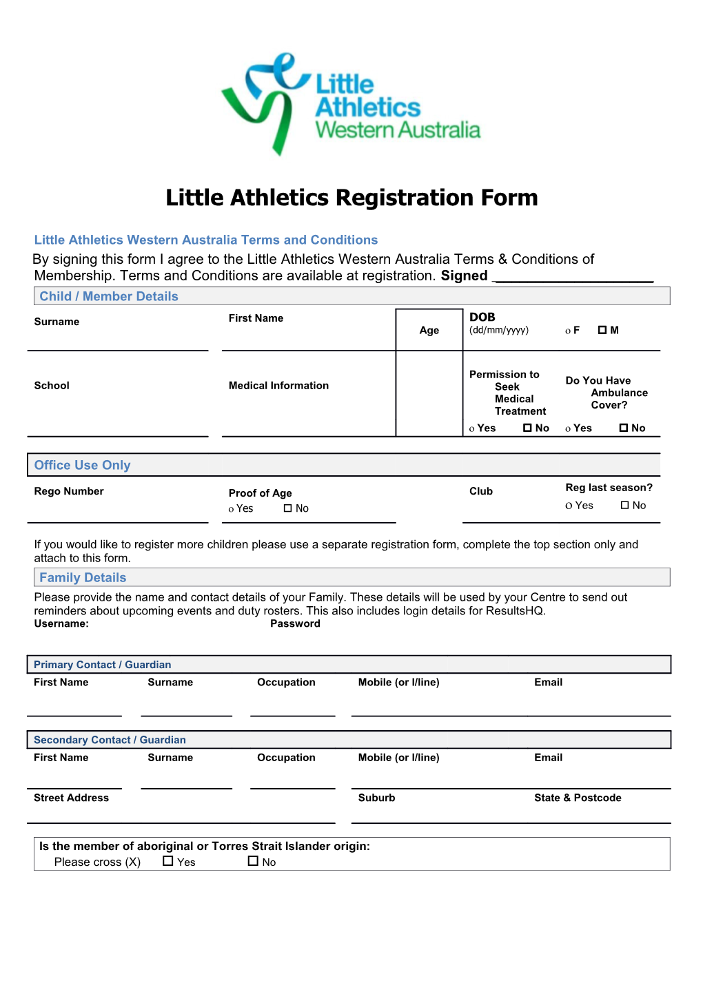 Little Athletics Western Australia Terms and Conditions
