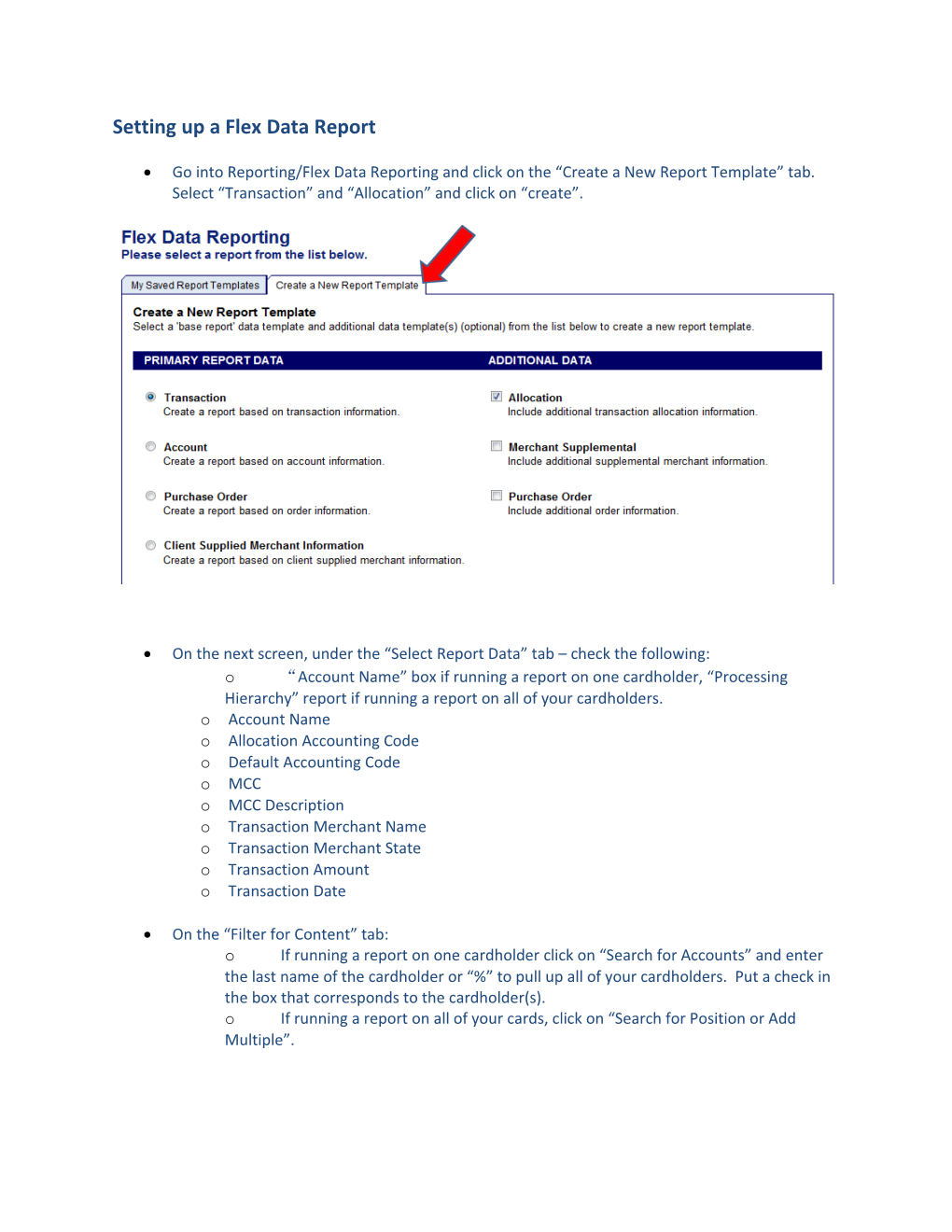 Setting up a Flex Data Report