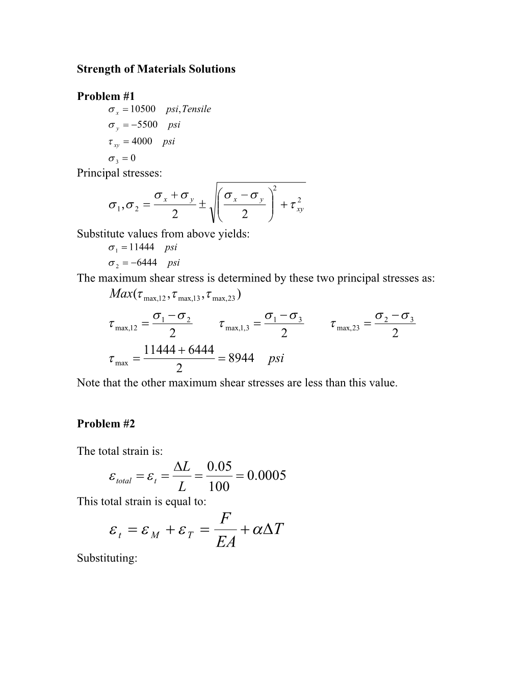 ME 437 Strength of Materials Solutions