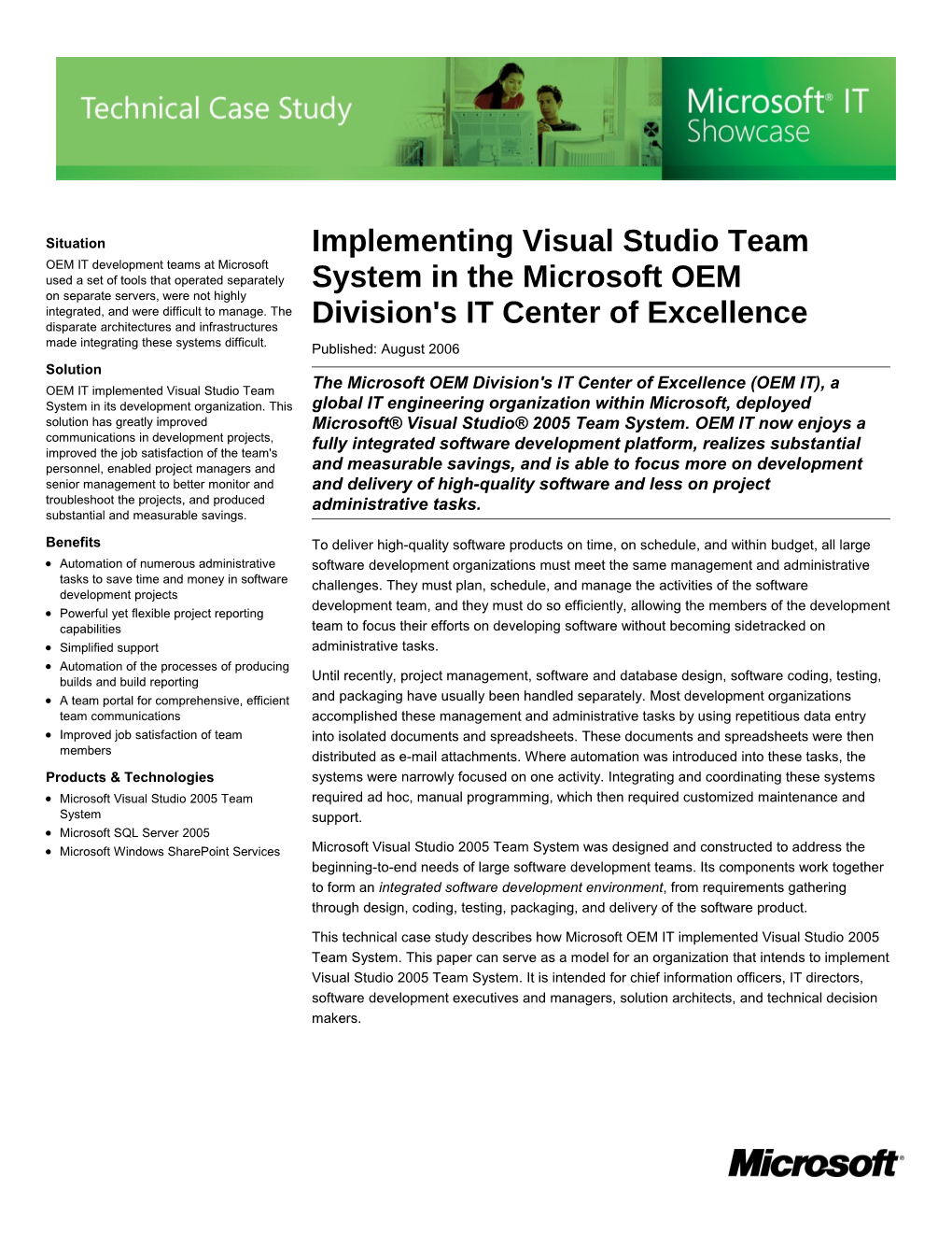 IT Showcase: Implementing Visual Studio Team System in the Microsoft OEM Division's IT