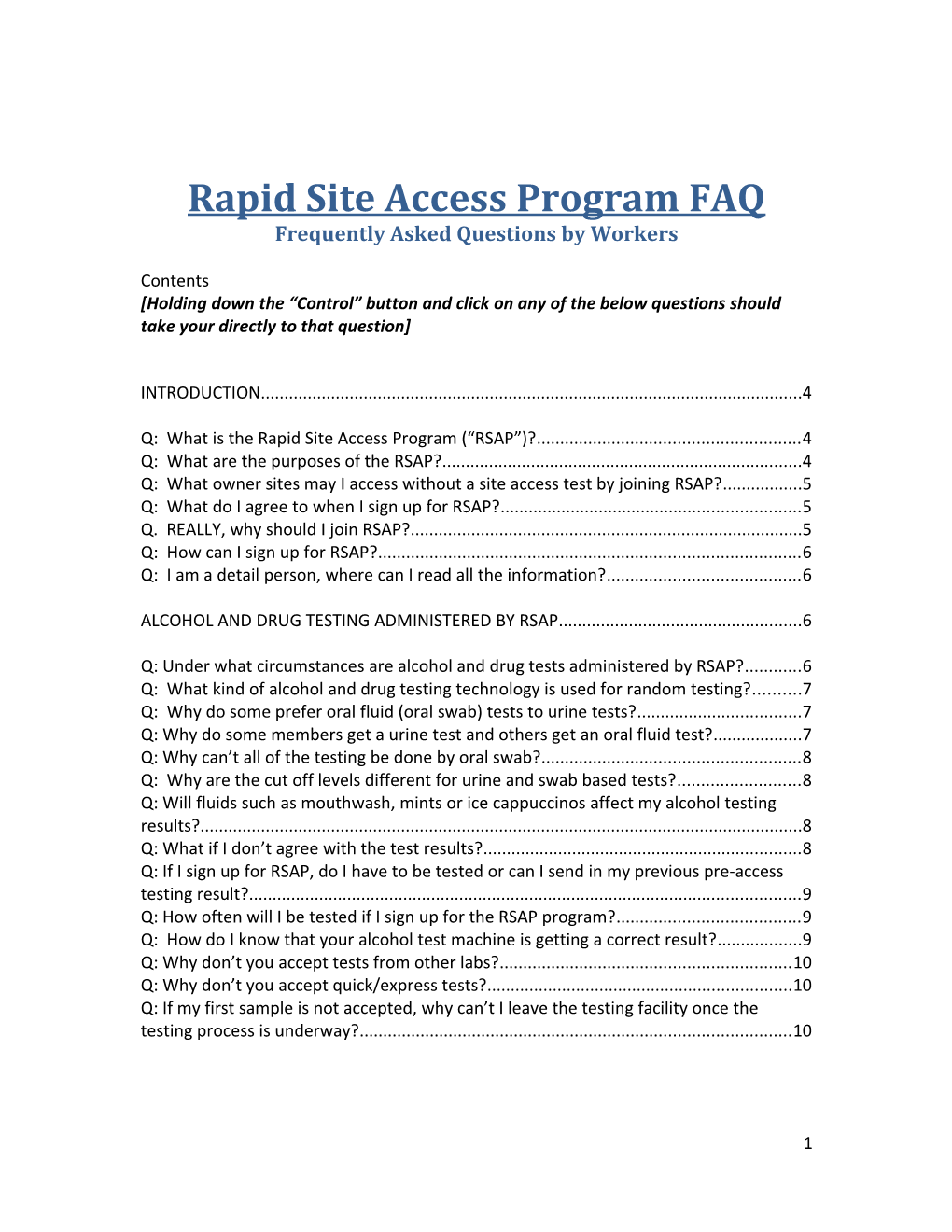 RSAP Frequently Asked Questions and Answers