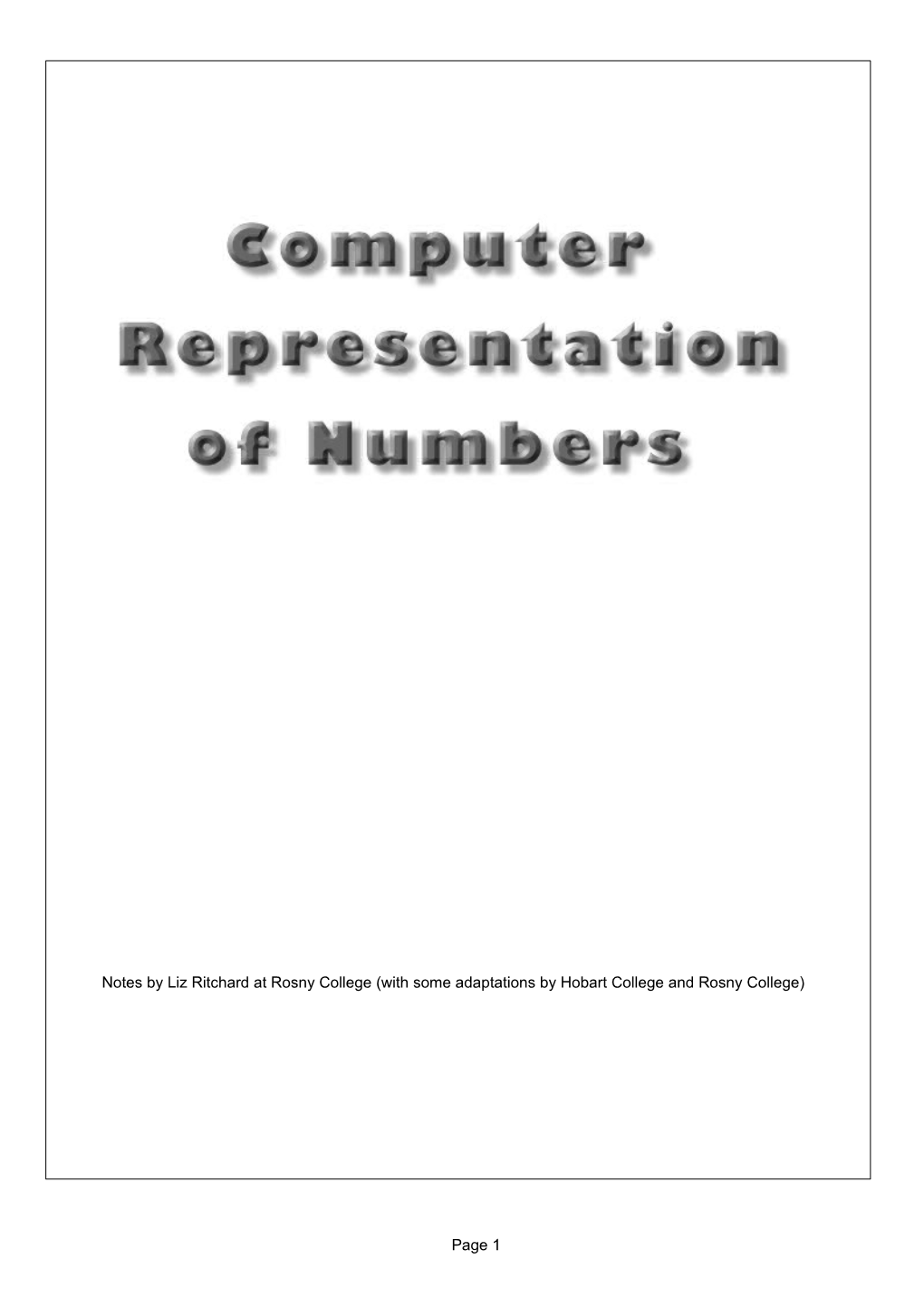 Computer Representation of Numbers