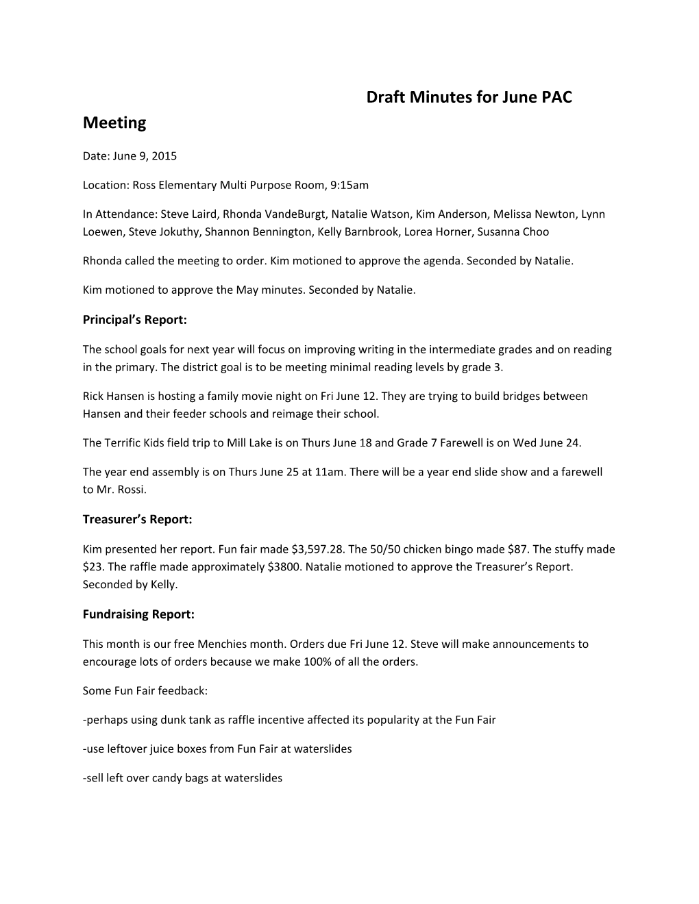 Draft Minutes for June PAC Meeting