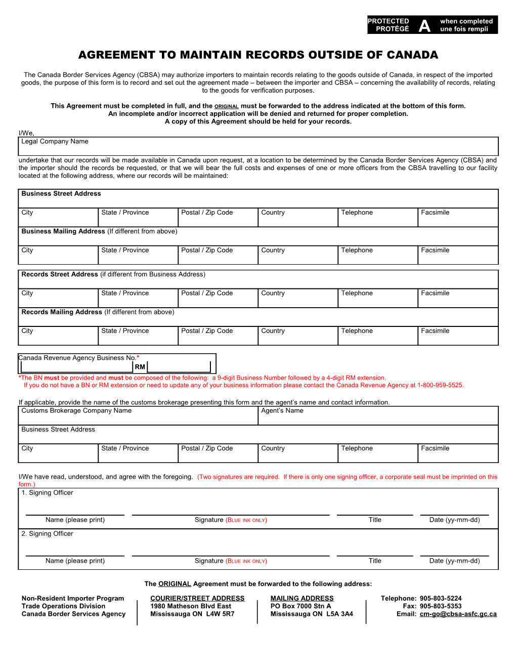 Agreement to Maintain Books and Records