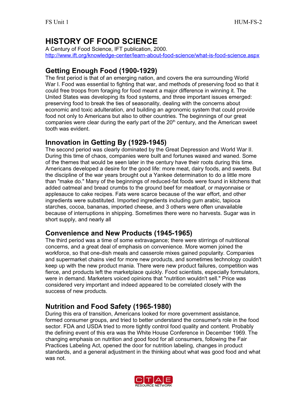 History of Food Science