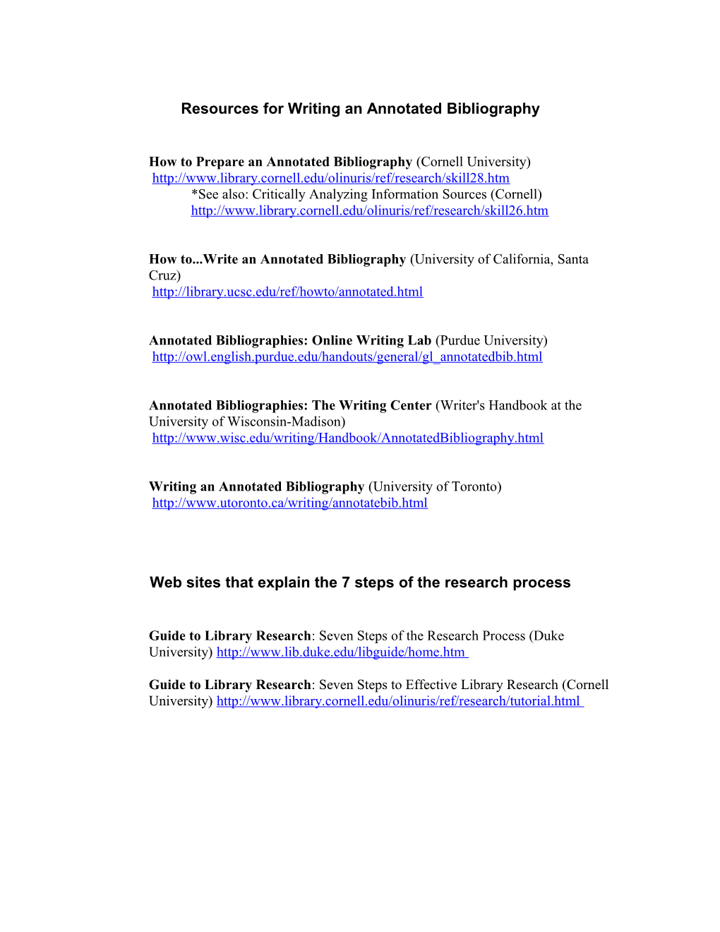 Resources for Writing an Annotated Bibliography