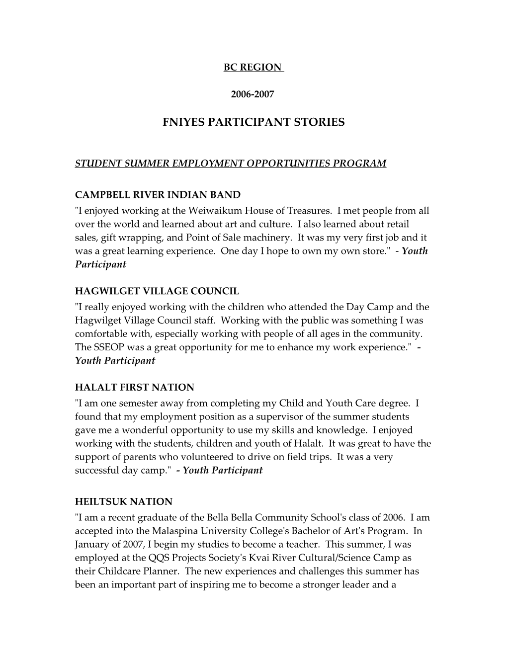 Student Summer Employment Opportunities Program