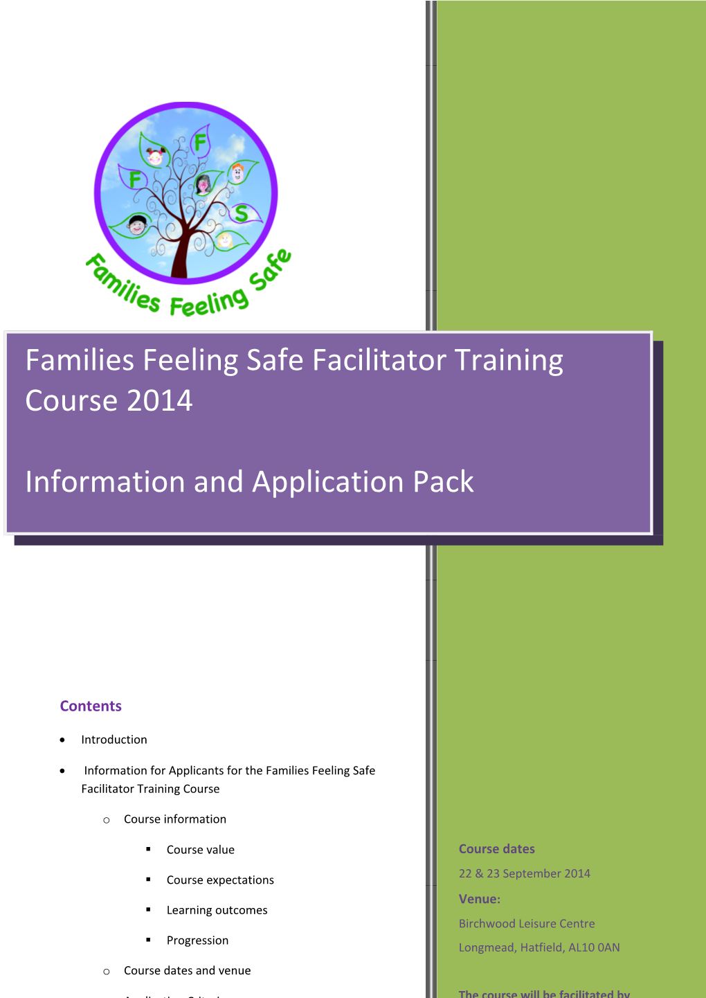 Information and Application Pack PBUK Training for Trainers