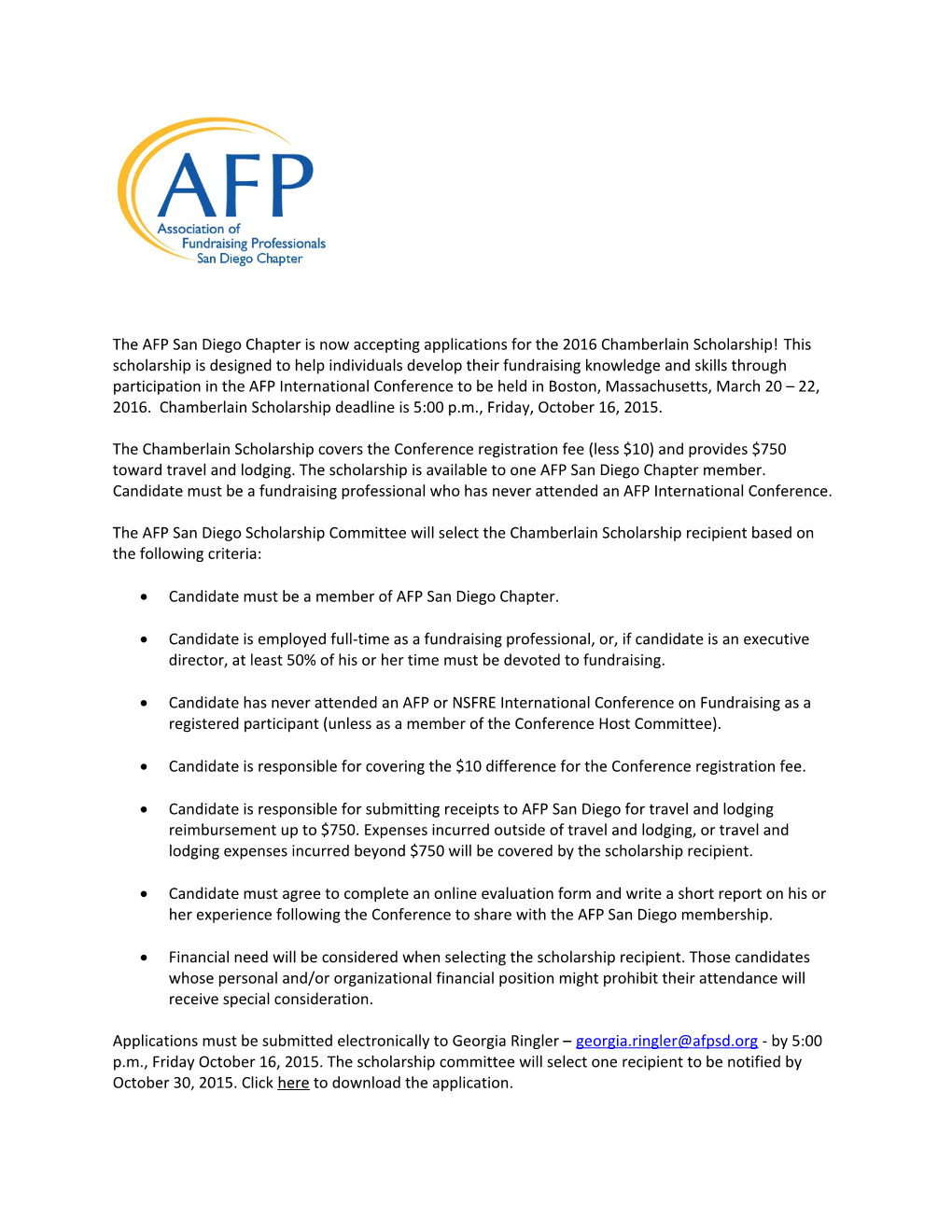 Candidate Must Be a Member of AFP San Diego Chapter