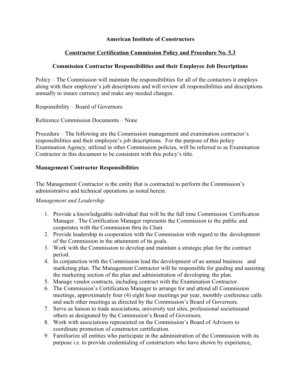 Constructor Certification Commission Policy and Procedure No. 5.3