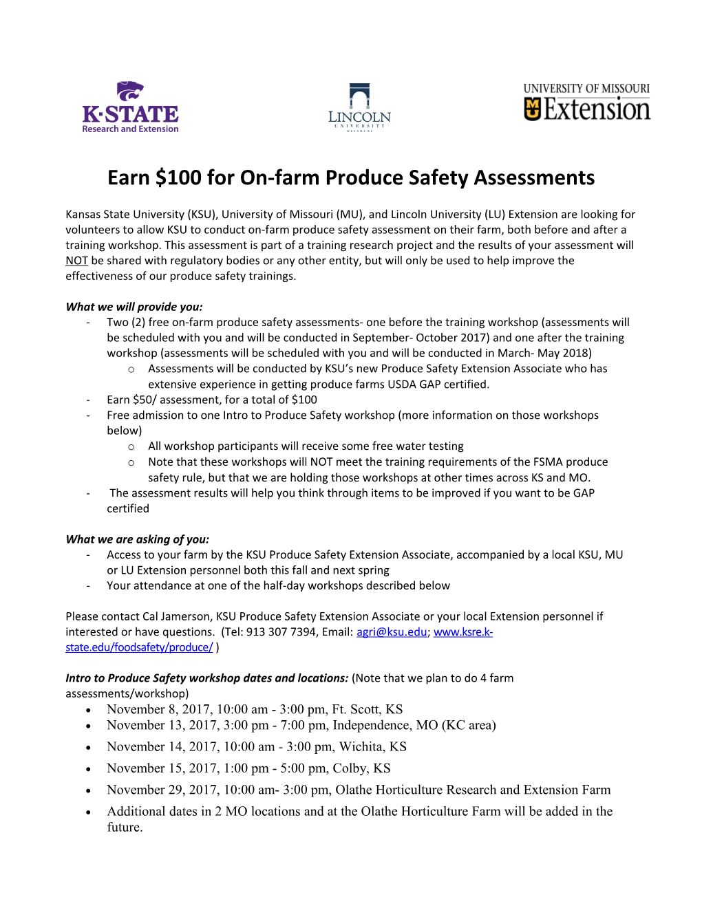 Earn $100 for On-Farm Produce Safety Assessments