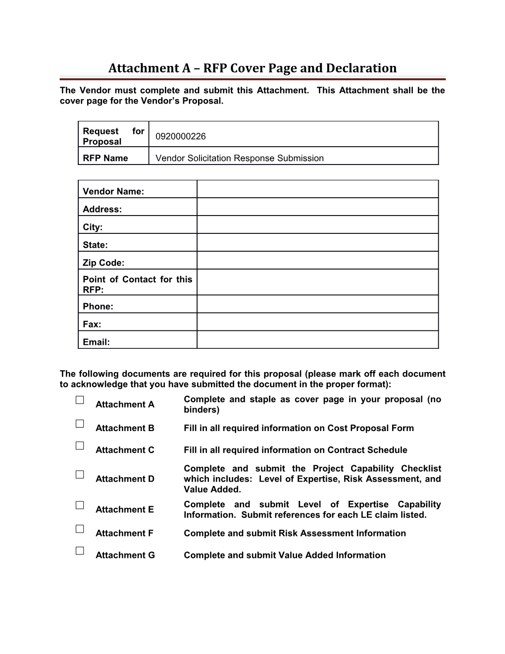 Attachment a RFP Cover Page and Declaration