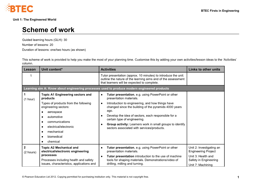 Scheme of Work Unit 1 (Word Version)