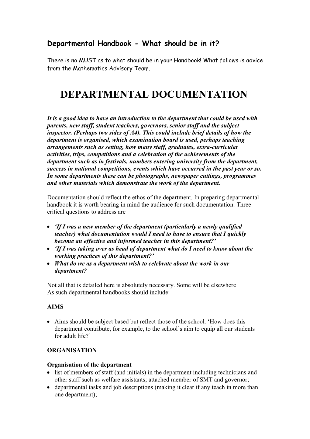 Departmental Handbook - What Should Go in It?