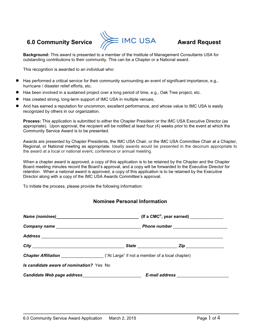 6.0 Community Service Award Request