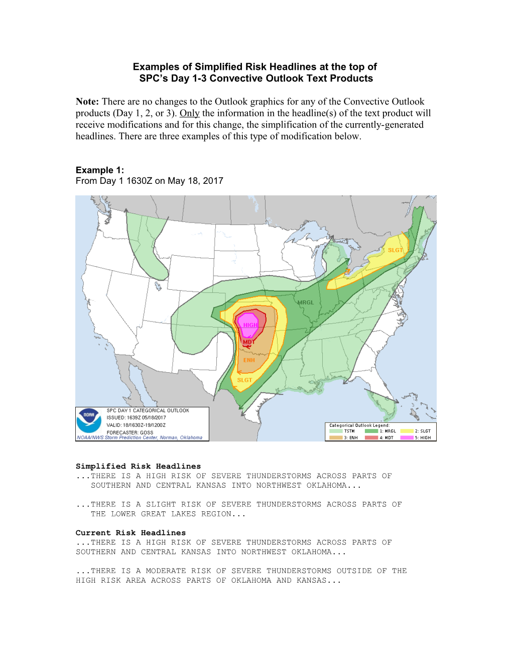 Examples of Simplified Risk Headlines at the Top Of