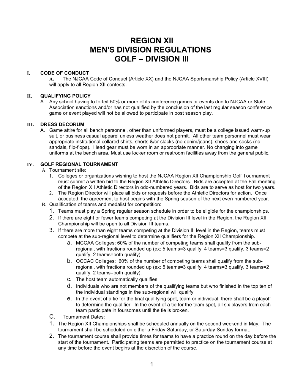 Region Xii Men's Division Regulations Golf Division Iii