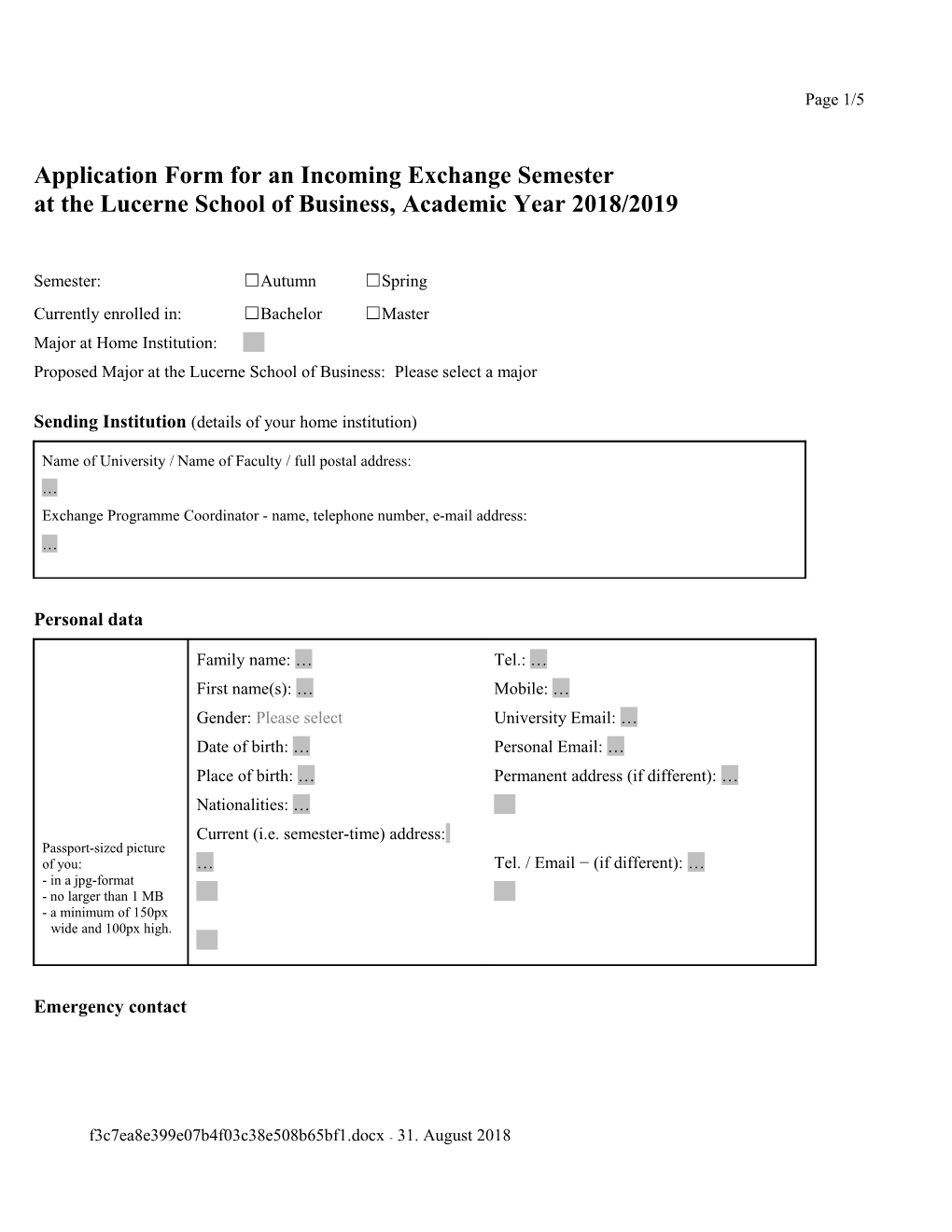 Exchange Applic Form