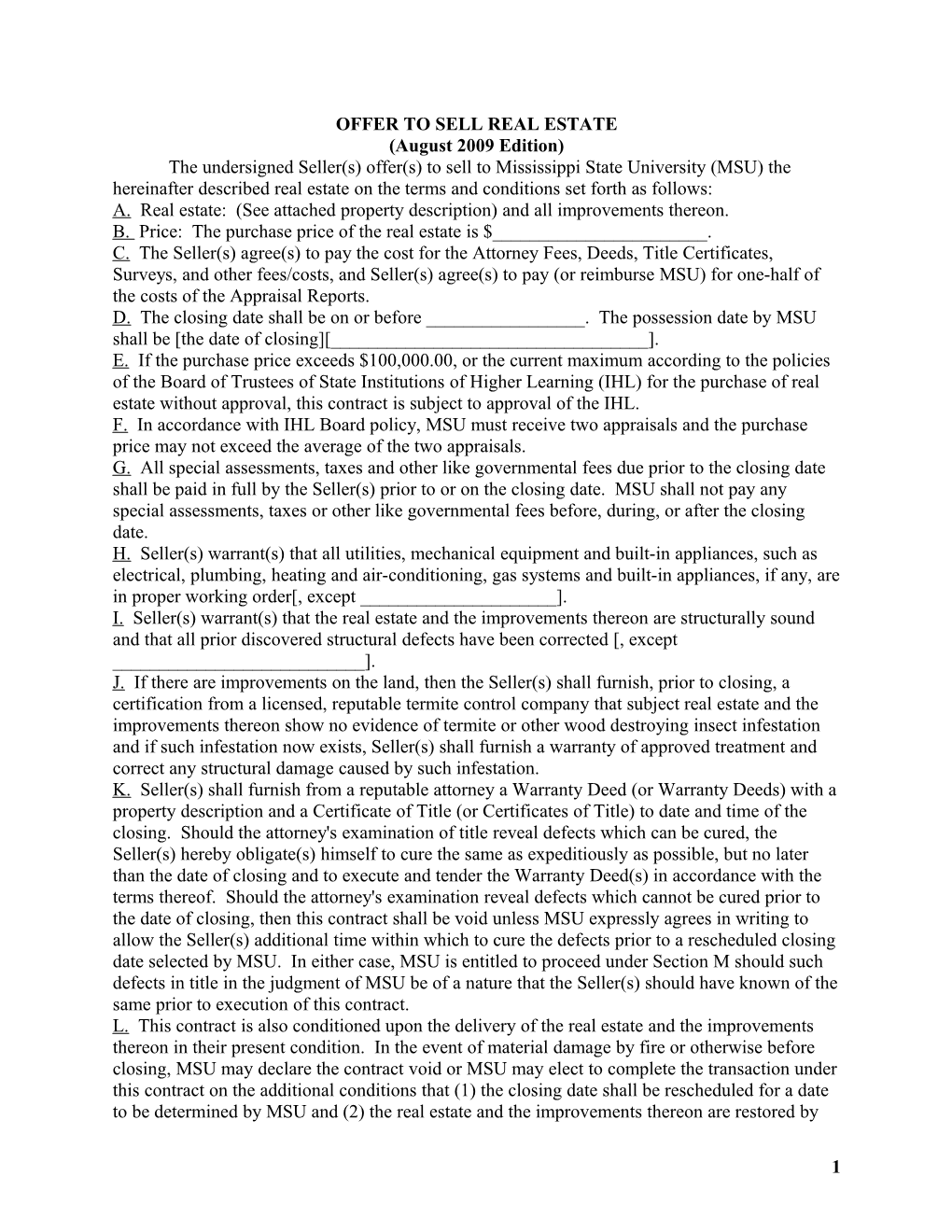 Contract For Purchase Of Real Estate