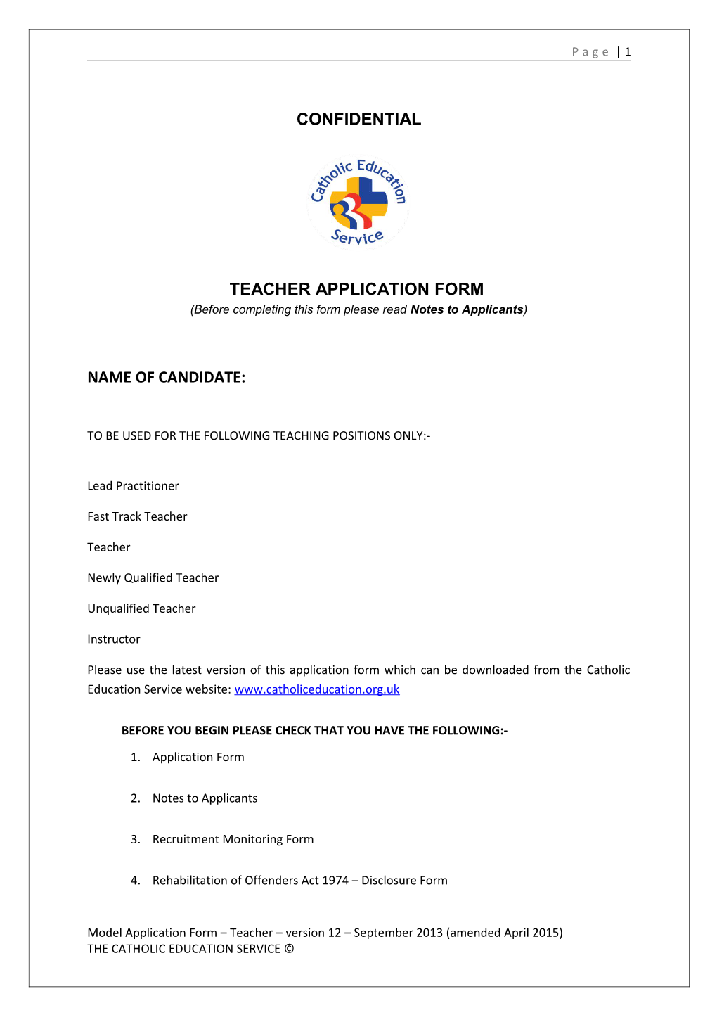 Teacher Application Form