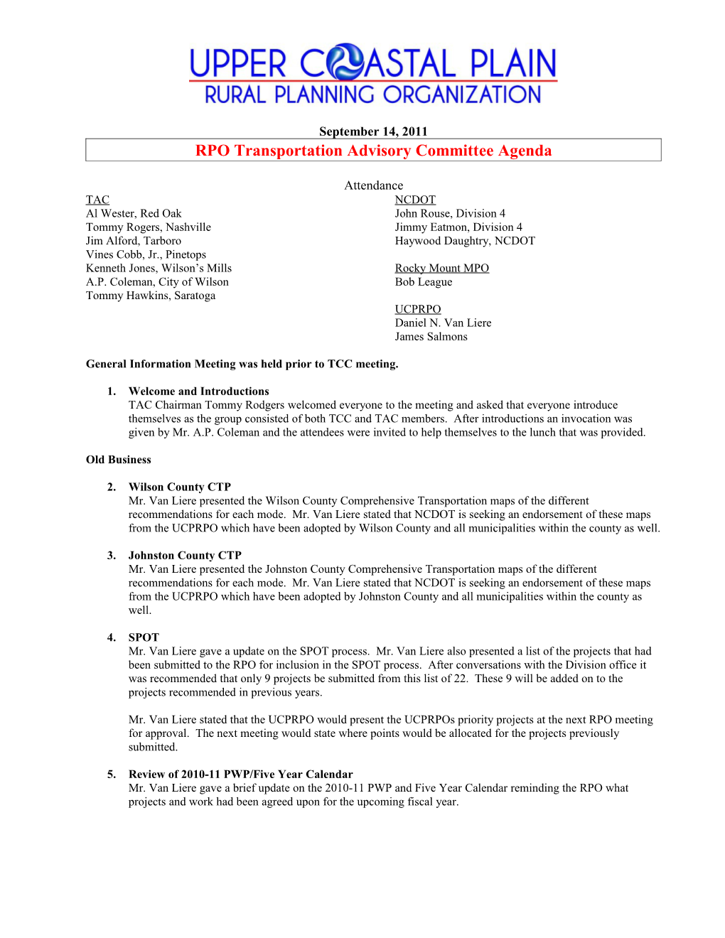 RPO Transportation Advisory Committee Agenda