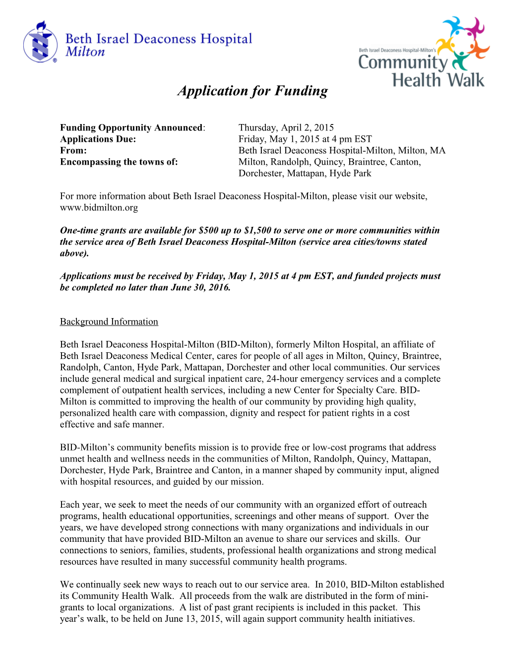 Application for Funding