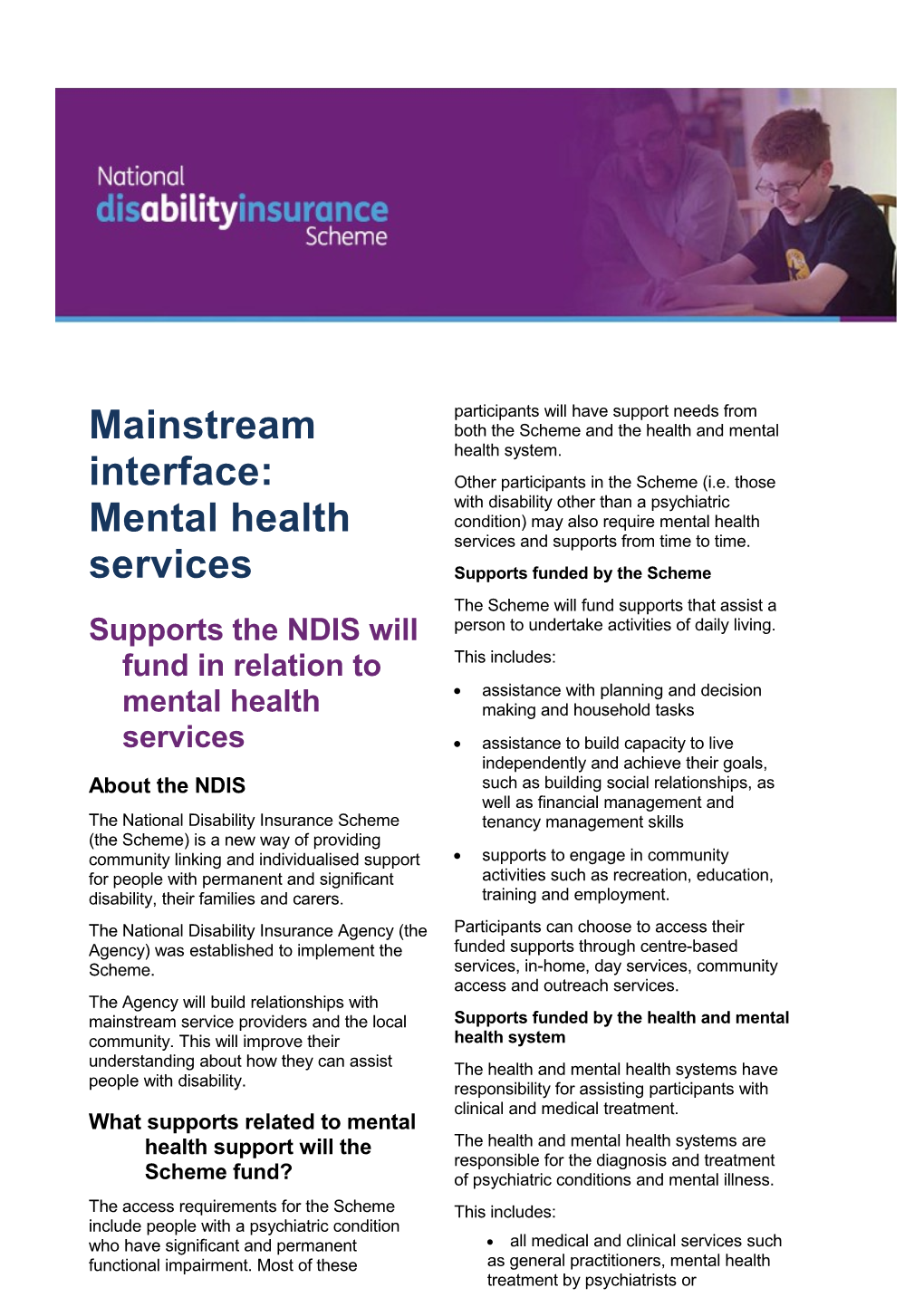 Fact Sheet: Supports the NDIS Will Fund in Relation to Mental Health Services